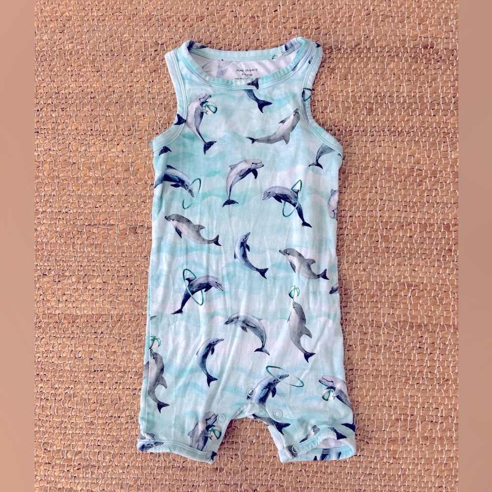 Posh Peanut Racerback Short Length Romper‎  dolphins printed bamboo  soft 9-12